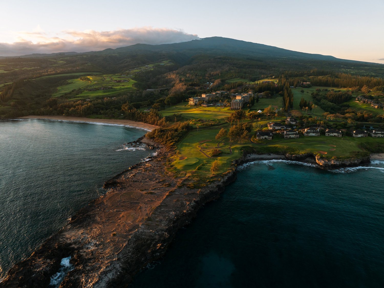 Coastline aerial at golden hour